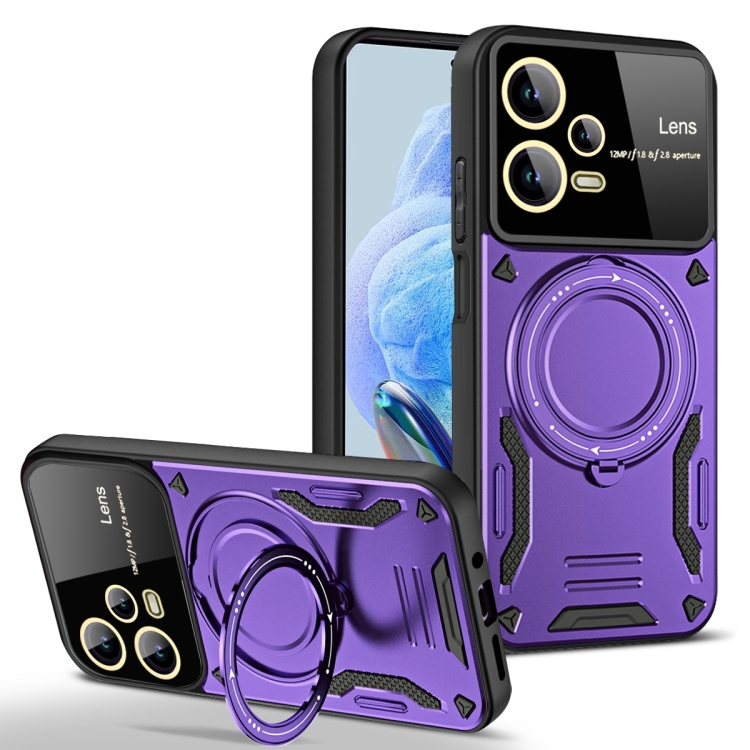 

For Redmi Note 12 5G Global Large Window MagSafe Holder Phone Case(Purple)