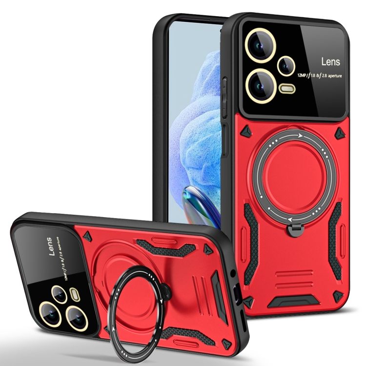 

For Redmi Note 12 Pro+ 5G Global Large Window MagSafe Holder Phone Case(Red)