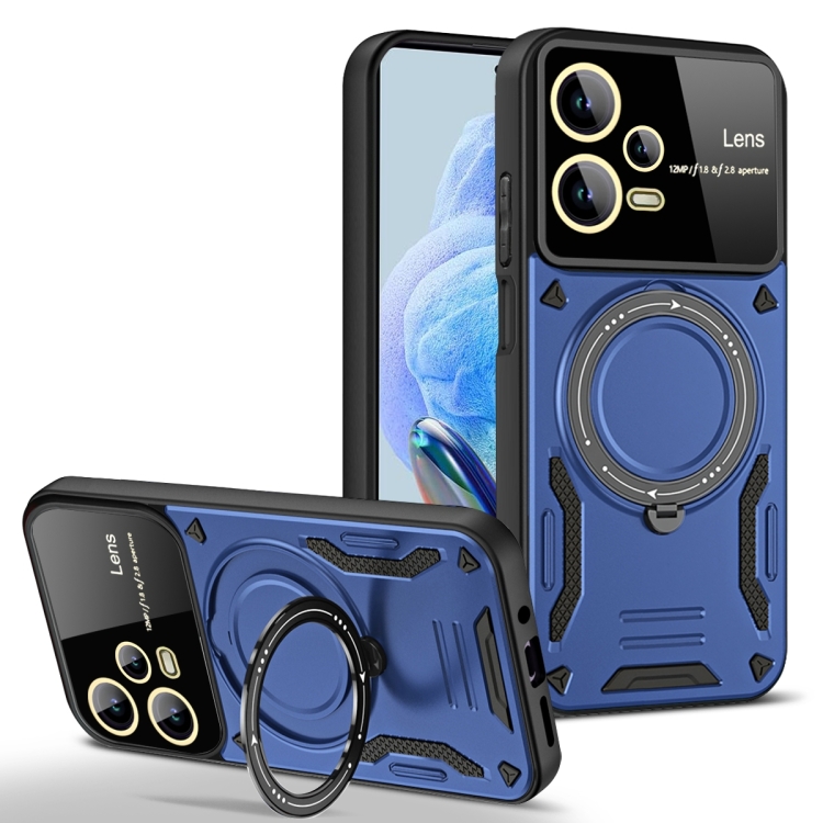 

For Redmi Note 12 Pro+ 5G Global Large Window MagSafe Holder Phone Case(Blue)