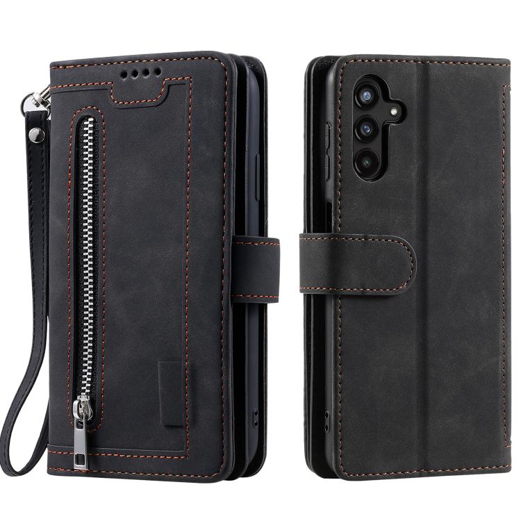 

For Samsung Galaxy A17 5G Nine Card Zipper Bag Leather Phone Case with Lanyard(Black)