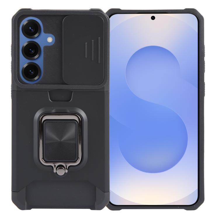 For Samsung Galaxy S25 5G Camera Shield Card Slot PC+TPU Phone Case(Black)
