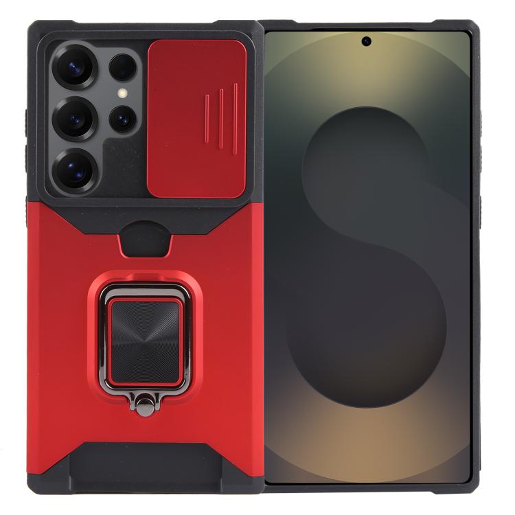 

For Samsung Galaxy S25 Ultra 5G Camera Shield Card Slot PC+TPU Phone Case(Red)