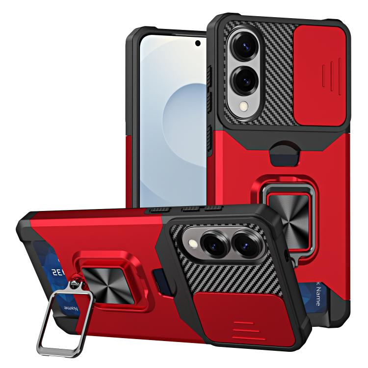 

For Samsung Galaxy S25 Edge 5G Camera Shield Card Slot PC+TPU Phone Case(Red)