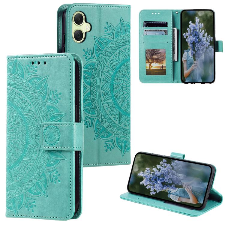 

For Samsung Galaxy A07 4G Totem Flower Embossed Leather Phone Case with Lanyard(Green)