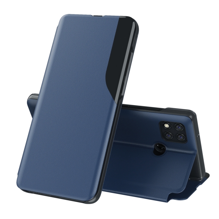 

For Xiaomi Redmi 9C Side Display Shockproof Horizontal Flip Leather Case with Holder(Dark Blue)