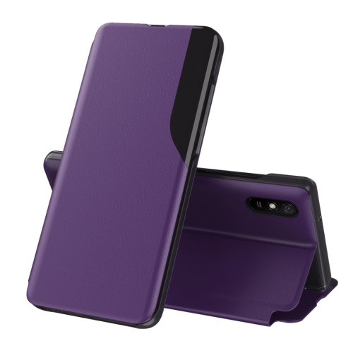 For Xiaomi Redmi 9A Side Display Shockproof Horizontal Flip Leather Case with Holder(Purple), 6922484859264  - buy with discount