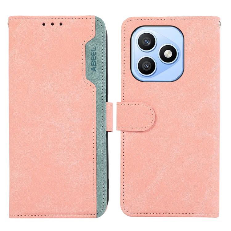 

For Honor X8d 4G ABEEL Color Block Magnetic RFID Leather Phone Case(Pink-Cyan)