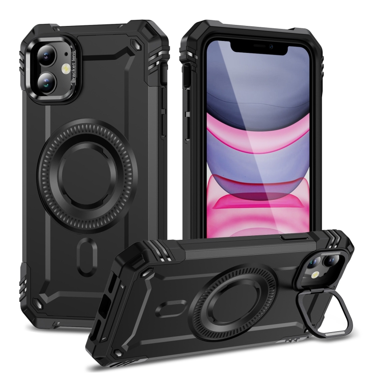 

For iPhone 11 Lens Holder MagSafe Phone Case(Black)