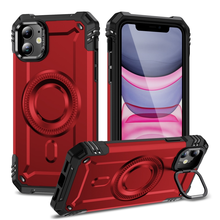 

For iPhone 11 Lens Holder MagSafe Phone Case(Red)