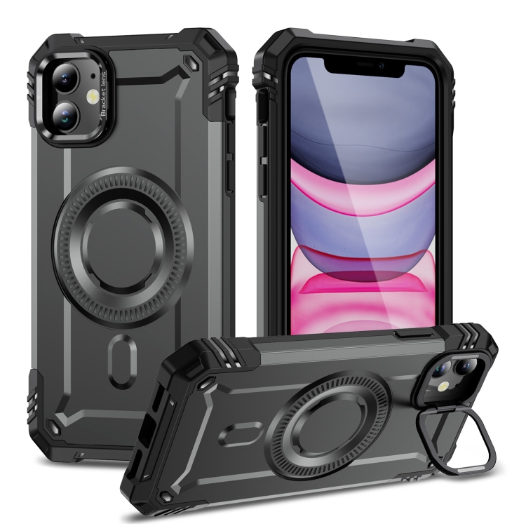 

For iPhone 11 Lens Holder MagSafe Phone Case(Grey)