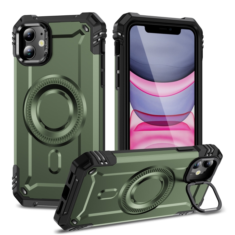

For iPhone 11 Lens Holder MagSafe Phone Case(Army Green)