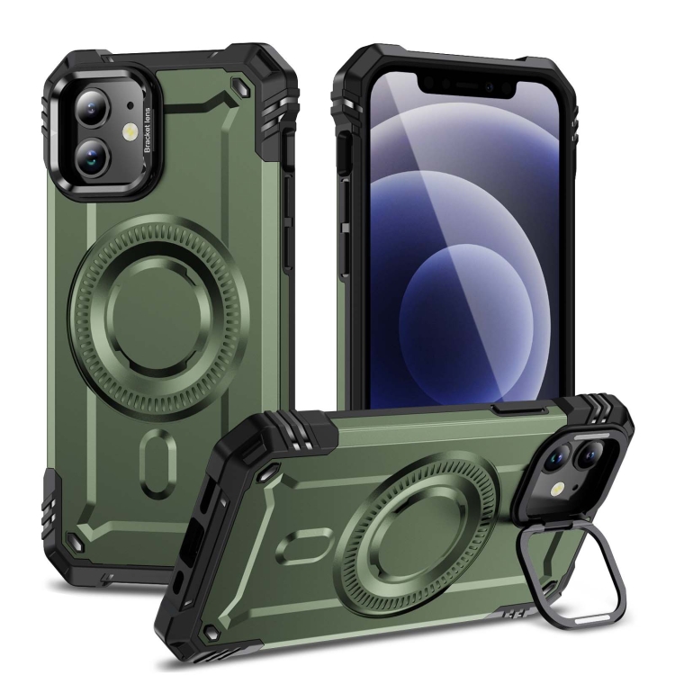 

For iPhone 12 Lens Holder MagSafe Phone Case(Army Green)