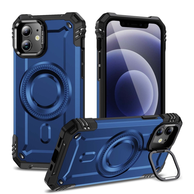 

For iPhone 12 Lens Holder MagSafe Phone Case(Blue)