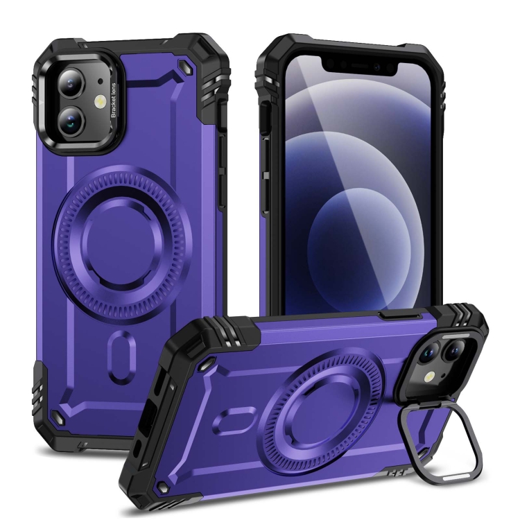 

For iPhone 12 Lens Holder MagSafe Phone Case(Purple)