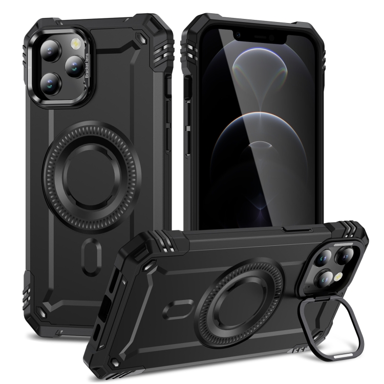 

For iPhone 12 Pro Max Lens Holder MagSafe Phone Case(Black)