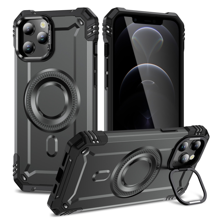 

For iPhone 12 Pro Max Lens Holder MagSafe Phone Case(Grey)