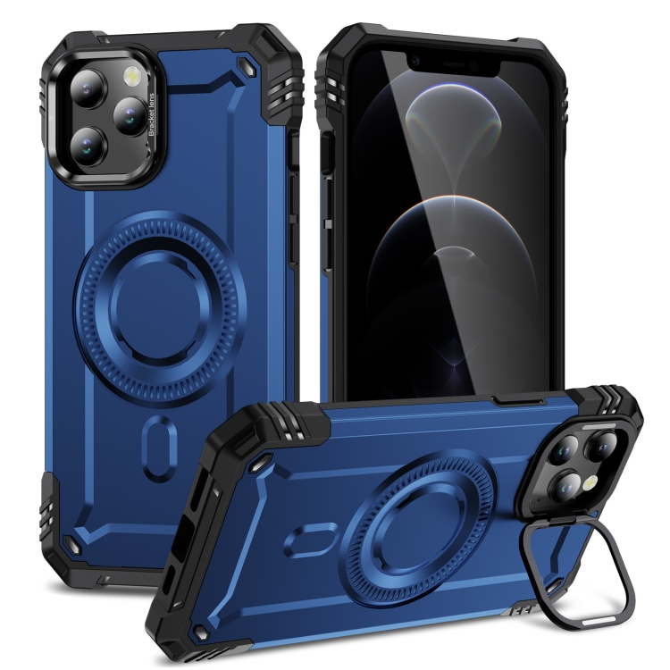 

For iPhone 12 Pro Max Lens Holder MagSafe Phone Case(Blue)