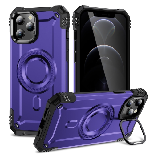 

For iPhone 12 Pro Max Lens Holder MagSafe Phone Case(Purple)