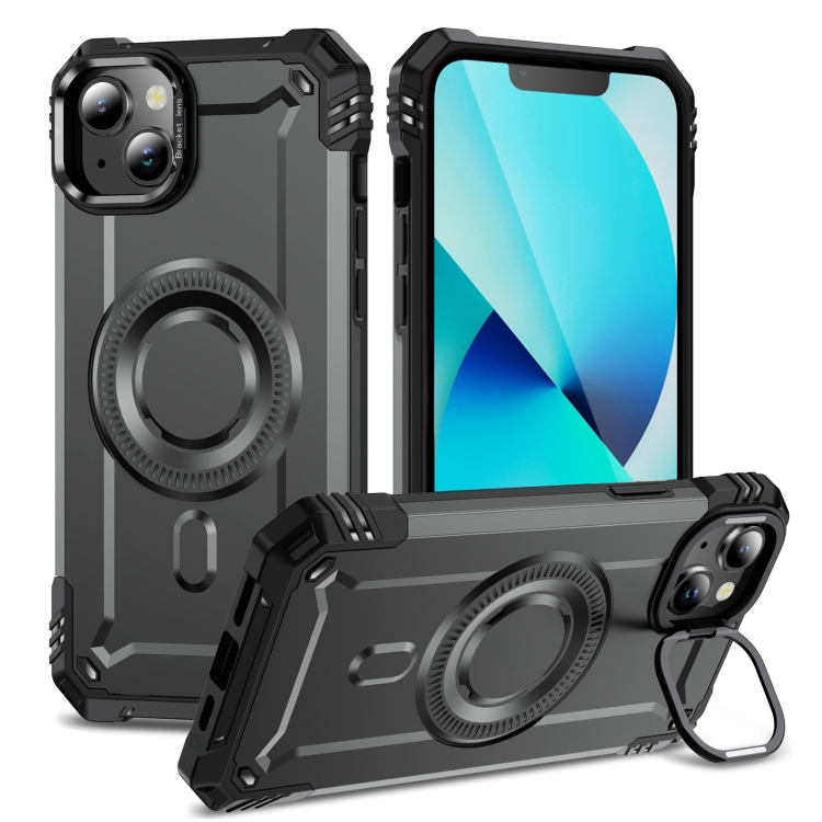

For iPhone 13 Lens Holder MagSafe Phone Case(Grey)