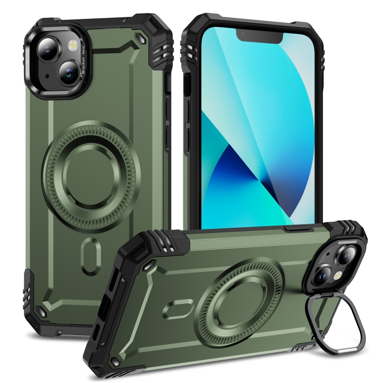 

For iPhone 13 Lens Holder MagSafe Phone Case(Army Green)