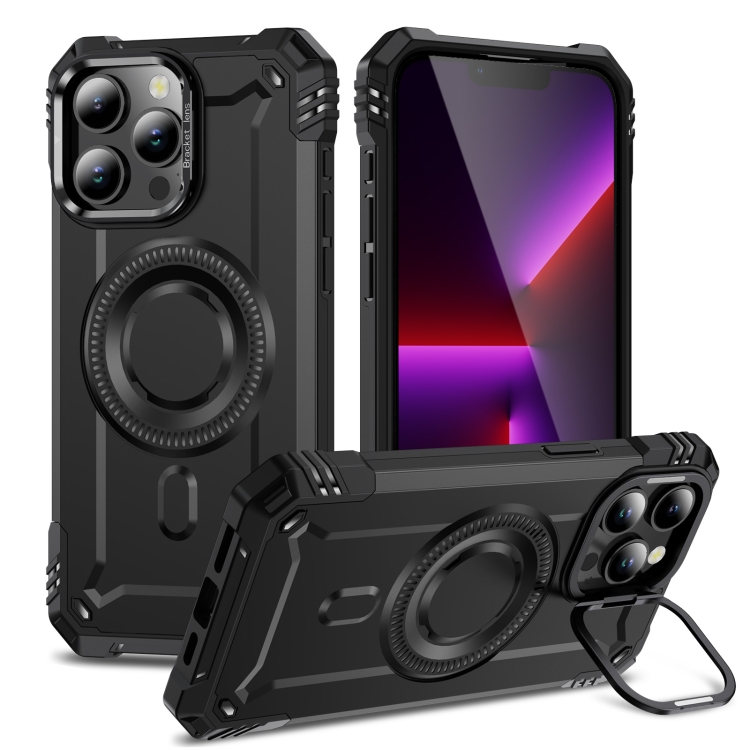 

For iPhone 13 Pro Lens Holder MagSafe Phone Case(Black)