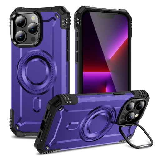 

For iPhone 13 Pro Lens Holder MagSafe Phone Case(Purple)