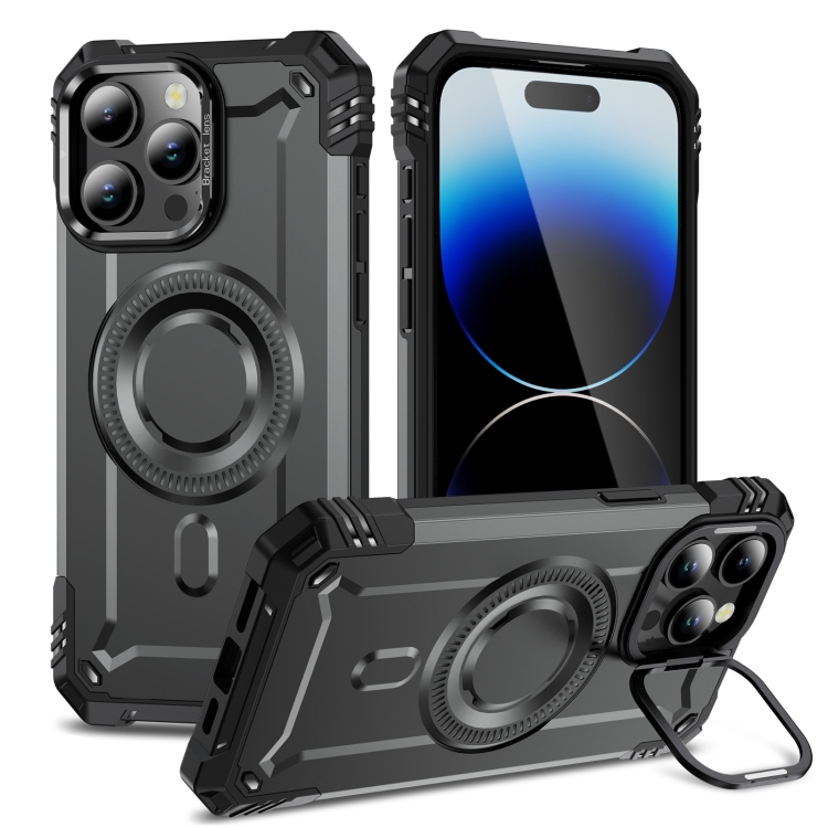 

For iPhone 14 Pro Lens Holder MagSafe Phone Case(Grey)