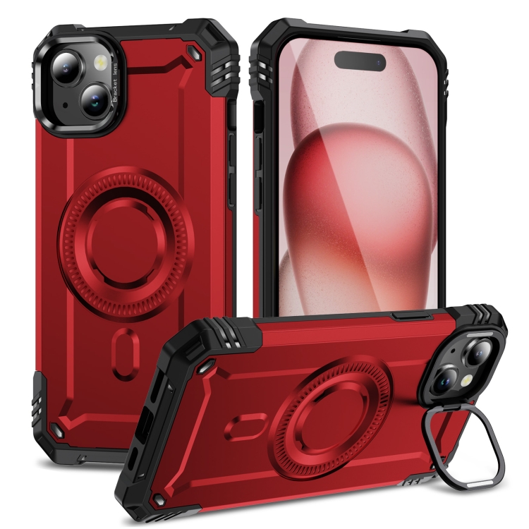 

For iPhone 15 Lens Holder MagSafe Phone Case(Red)