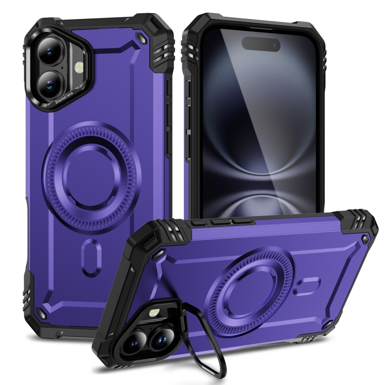 

For iPhone 16 Lens Holder MagSafe Phone Case(Purple)