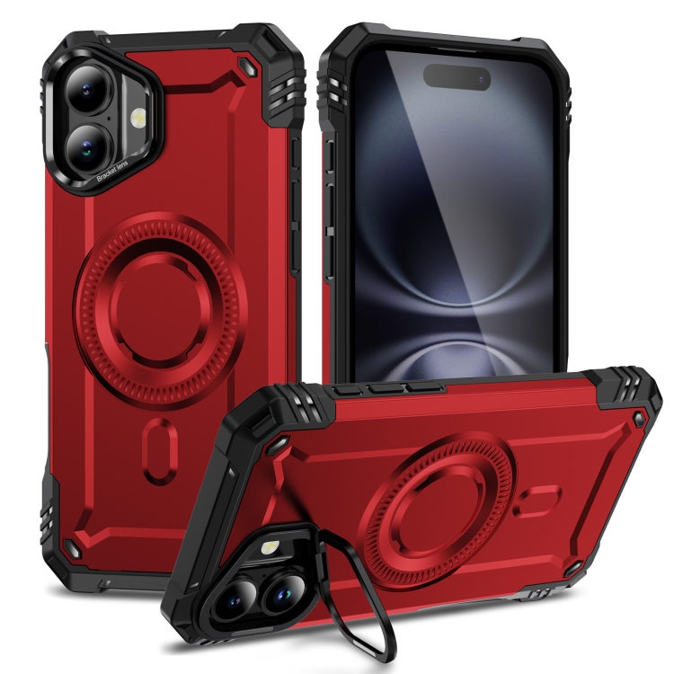 

For iPhone 16 Plus Lens Holder MagSafe Phone Case(Red)