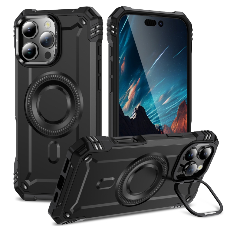 

For iPhone 16 Pro Lens Holder MagSafe Phone Case(Black)