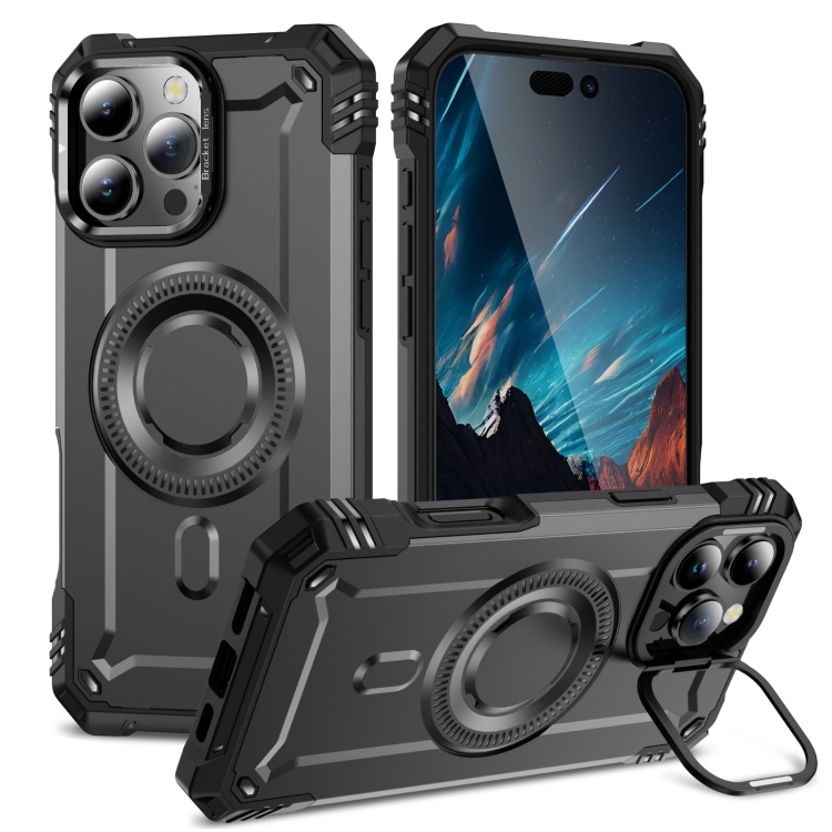 

For iPhone 16 Pro Lens Holder MagSafe Phone Case(Grey)
