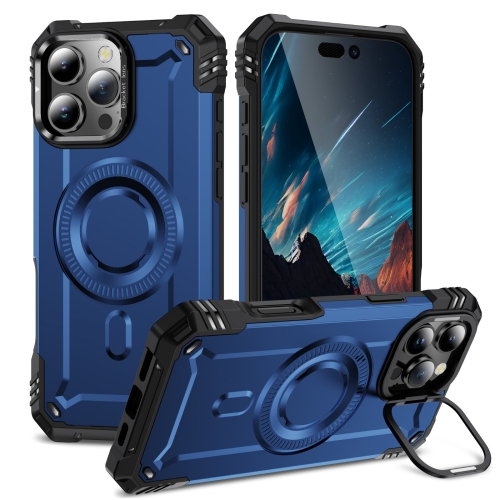 

For iPhone 16 Pro Lens Holder MagSafe Phone Case(Blue)