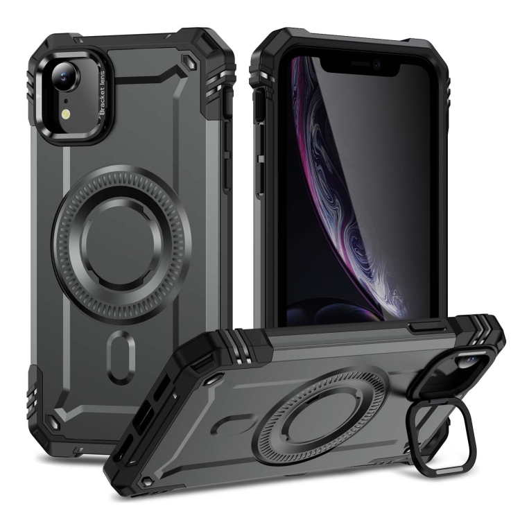 

For iPhone XR Lens Holder MagSafe Phone Case(Grey)