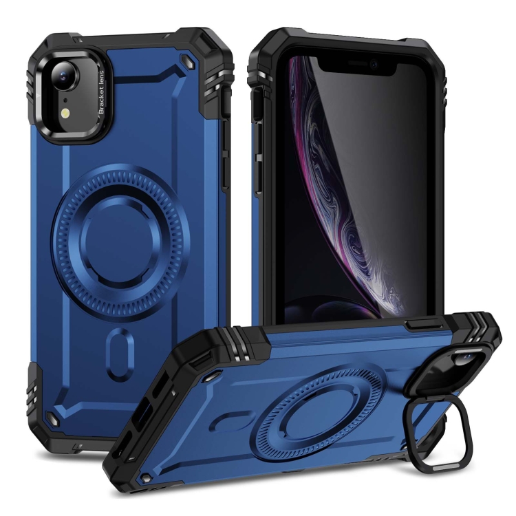 

For iPhone XR Lens Holder MagSafe Phone Case(Blue)