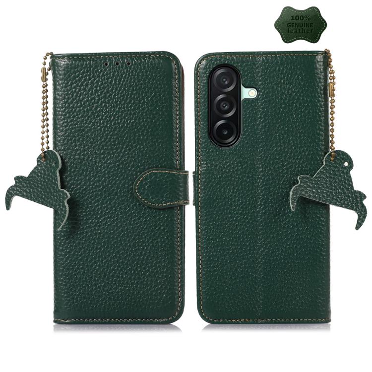 

For Samsung Galaxy A27 5G Genuine Leather Litchi Texture RFID Leather Phone Case(Green)