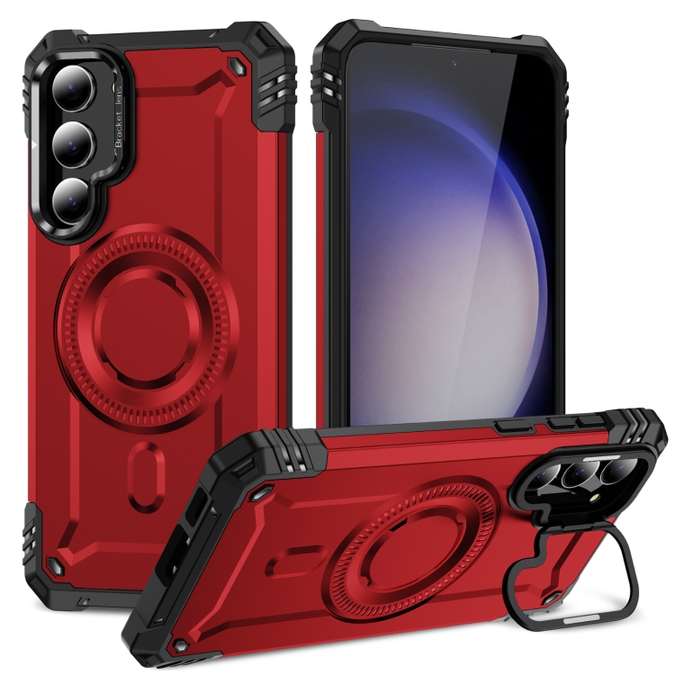 

For Samsung Galaxy S23 5G Lens Holder MagSafe Phone Case(Red)