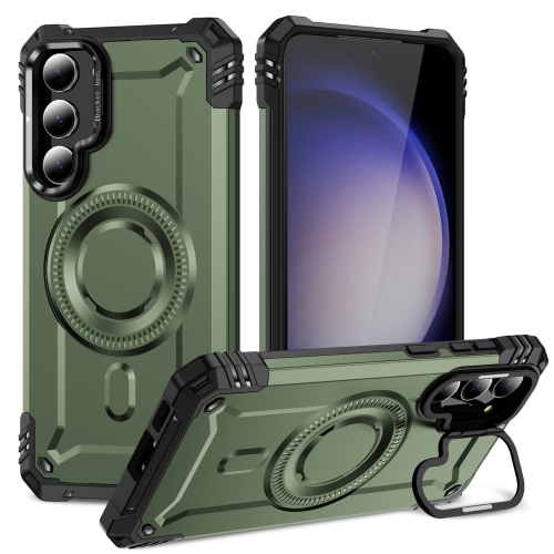 

For Samsung Galaxy S23 5G Lens Holder MagSafe Phone Case(Army Green)
