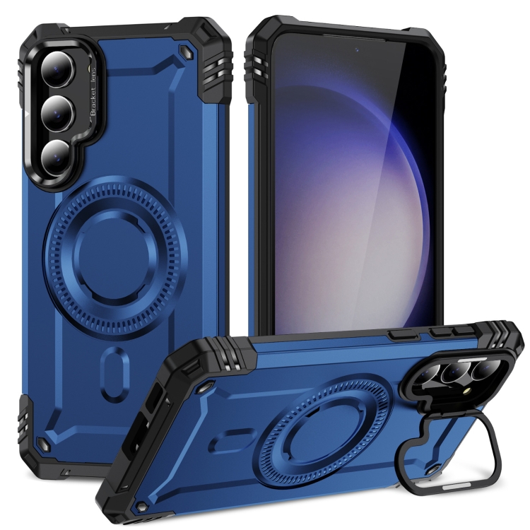 

For Samsung Galaxy S23 5G Lens Holder MagSafe Phone Case(Blue)