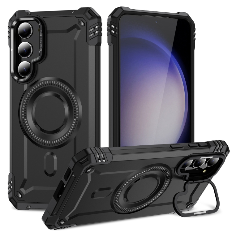 

For Samsung Galaxy S23+ 5G Lens Holder MagSafe Phone Case(Black)