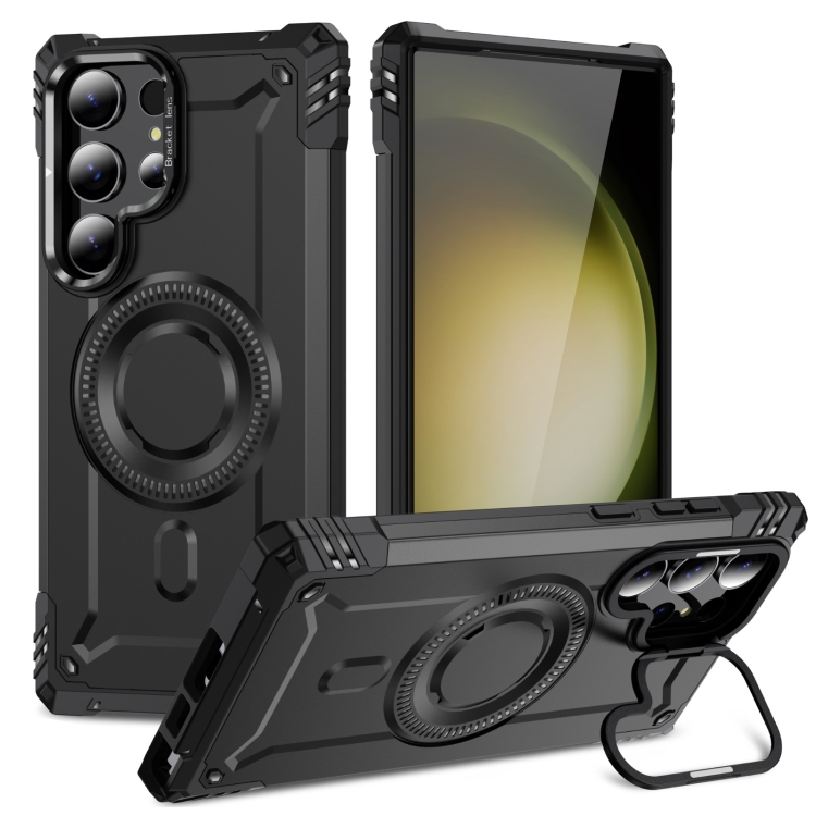 

For Samsung Galaxy S23 Ultra 5G Lens Holder MagSafe Phone Case(Black)