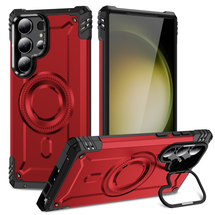 

For Samsung Galaxy S23 Ultra 5G Lens Holder MagSafe Phone Case(Red)
