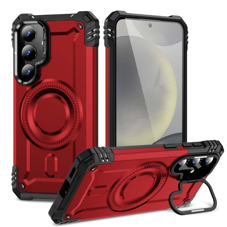 

For Samsung Galaxy S24+ 5G Lens Holder MagSafe Phone Case(Red)