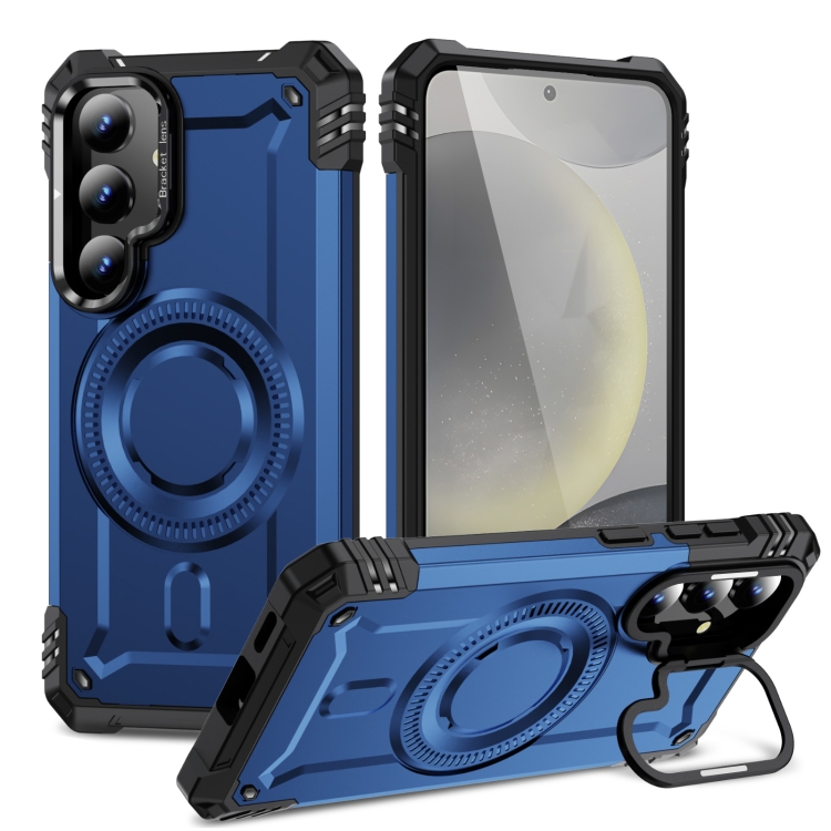 

For Samsung Galaxy S24+ 5G Lens Holder MagSafe Phone Case(Blue)