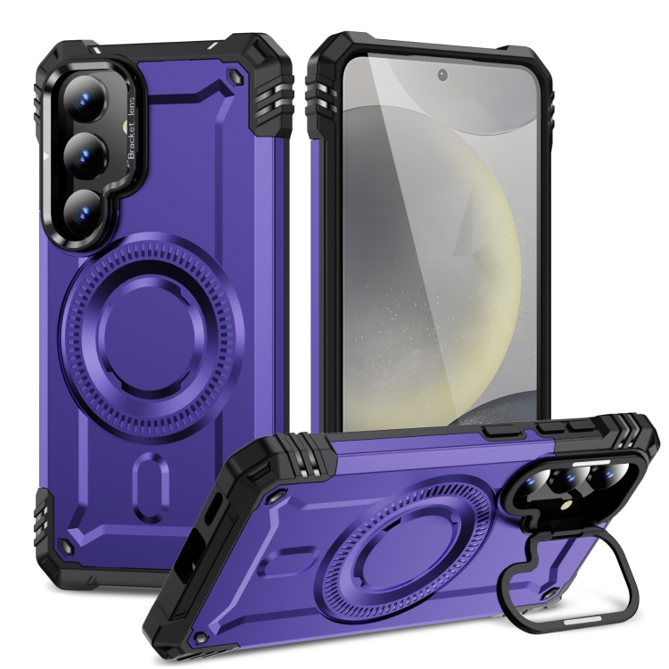 

For Samsung Galaxy S24+ 5G Lens Holder MagSafe Phone Case(Purple)
