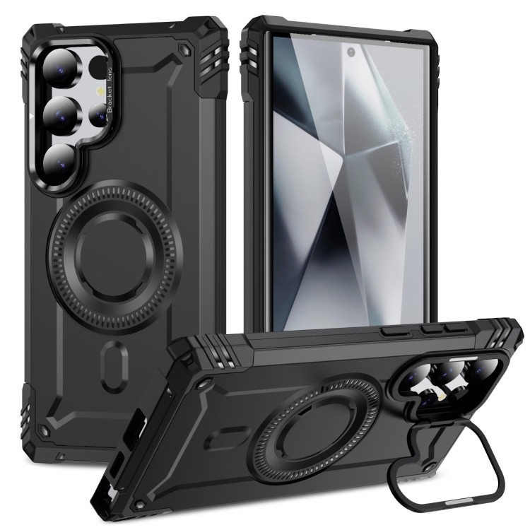 

For Samsung Galaxy S24 Ultra 5G Lens Holder MagSafe Phone Case(Black)