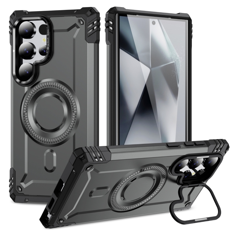 

For Samsung Galaxy S24 Ultra 5G Lens Holder MagSafe Phone Case(Grey)
