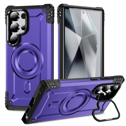 

For Samsung Galaxy S24 Ultra 5G Lens Holder MagSafe Phone Case(Purple)