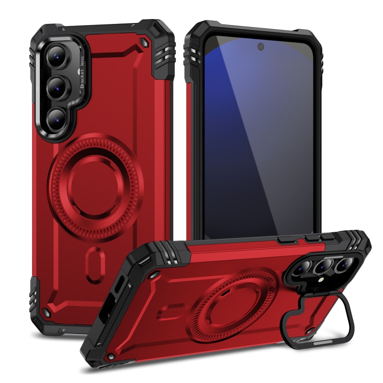 

For Samsung Galaxy S24 FE 5G Lens Holder MagSafe Phone Case(Red)