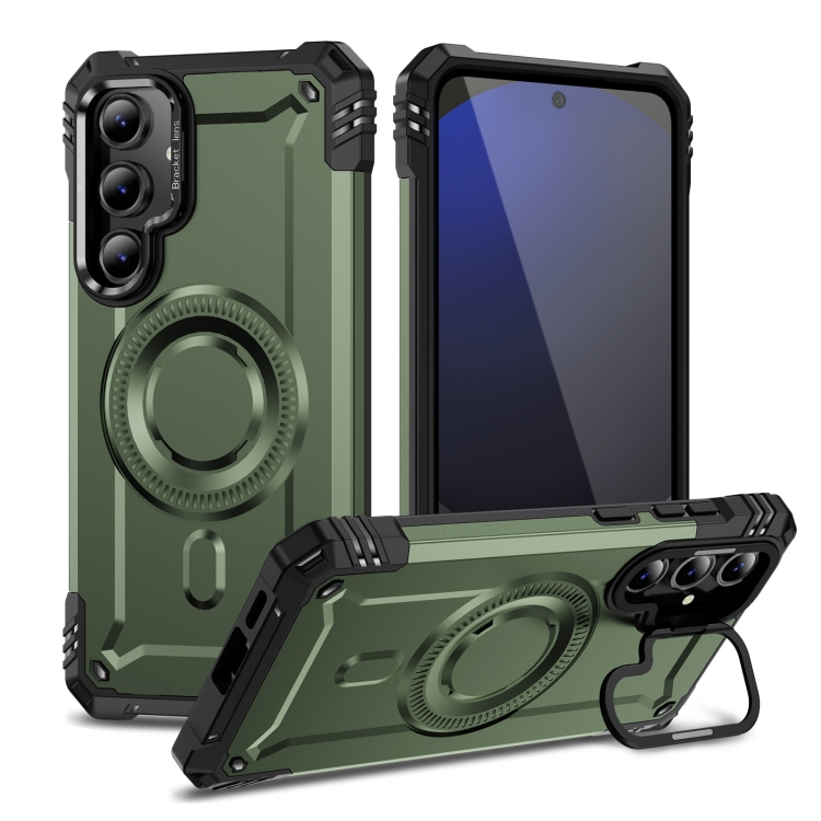 

For Samsung Galaxy S24 FE 5G Lens Holder MagSafe Phone Case(Army Green)